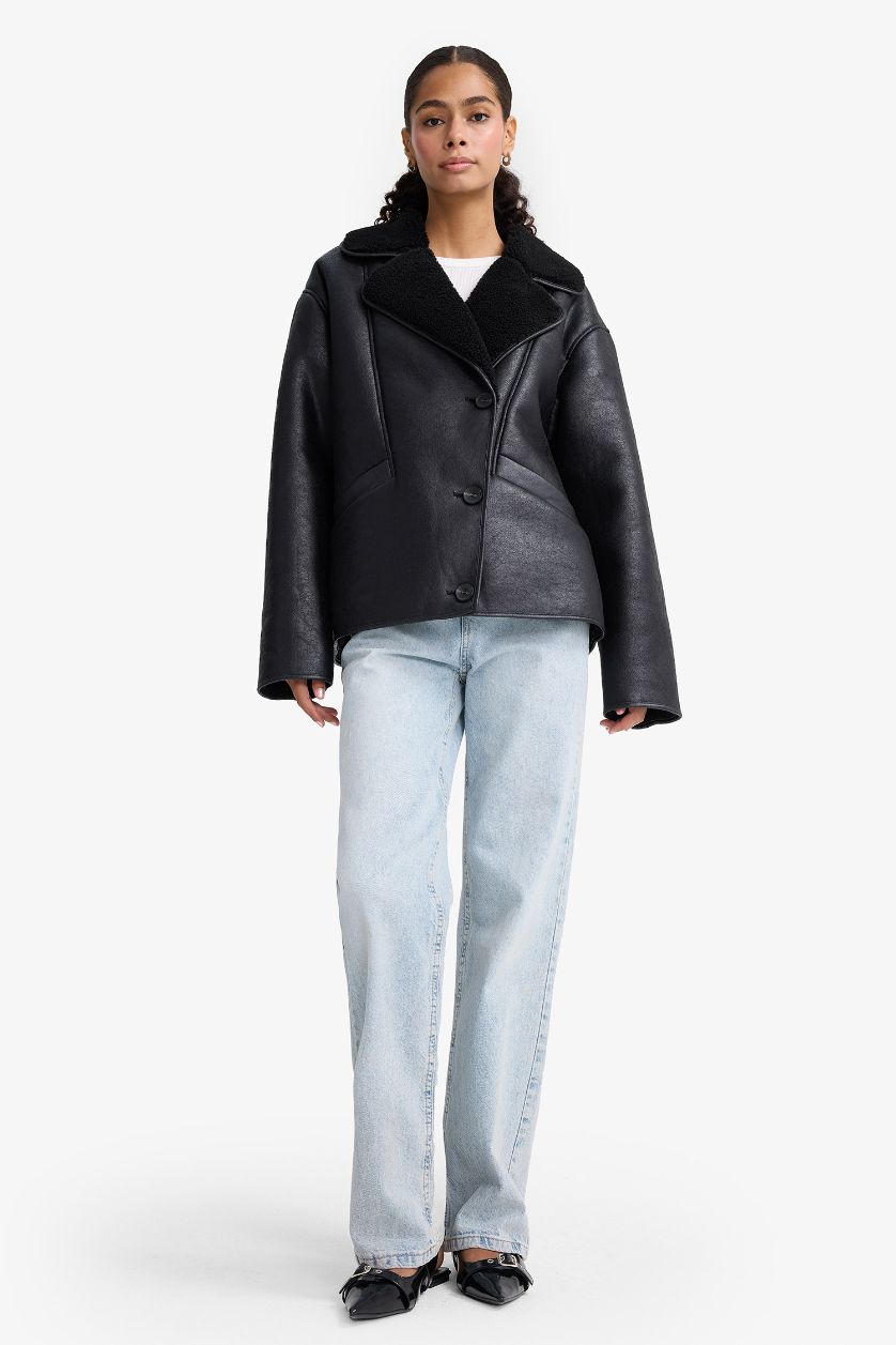 WOMAN Black Regular Fit Faux Fur Lined Jacket