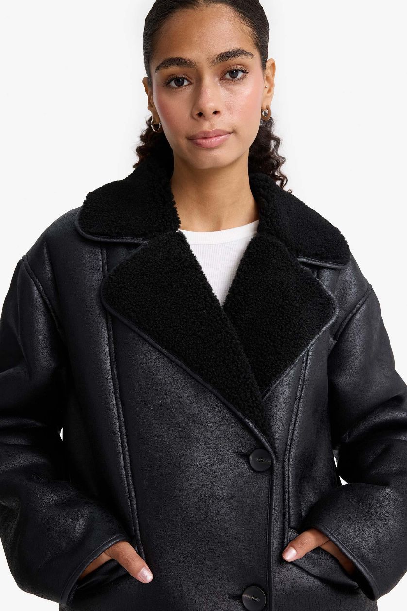 WOMAN Black Regular Fit Faux Fur Lined Jacket