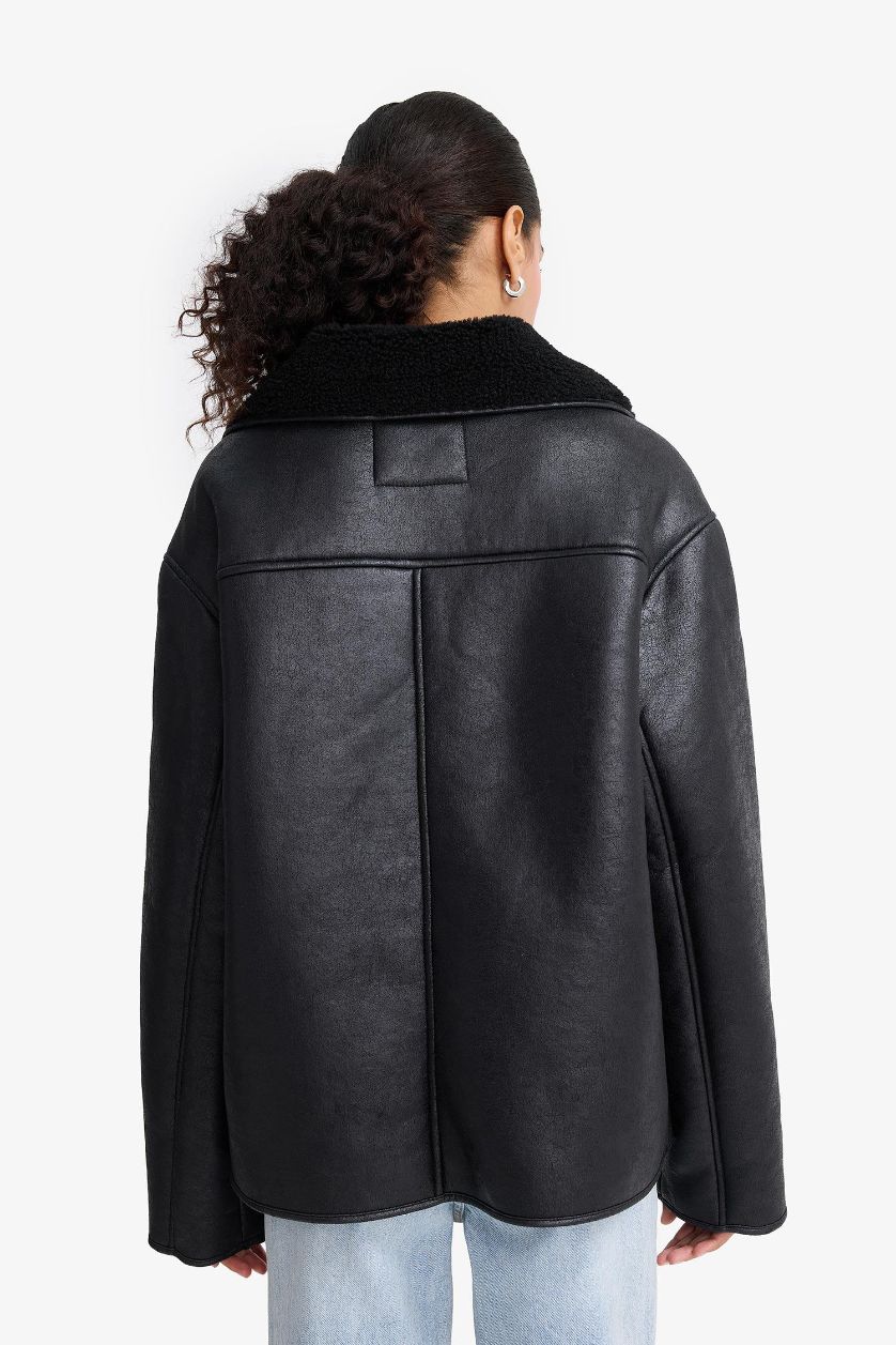 WOMAN Black Regular Fit Faux Fur Lined Jacket