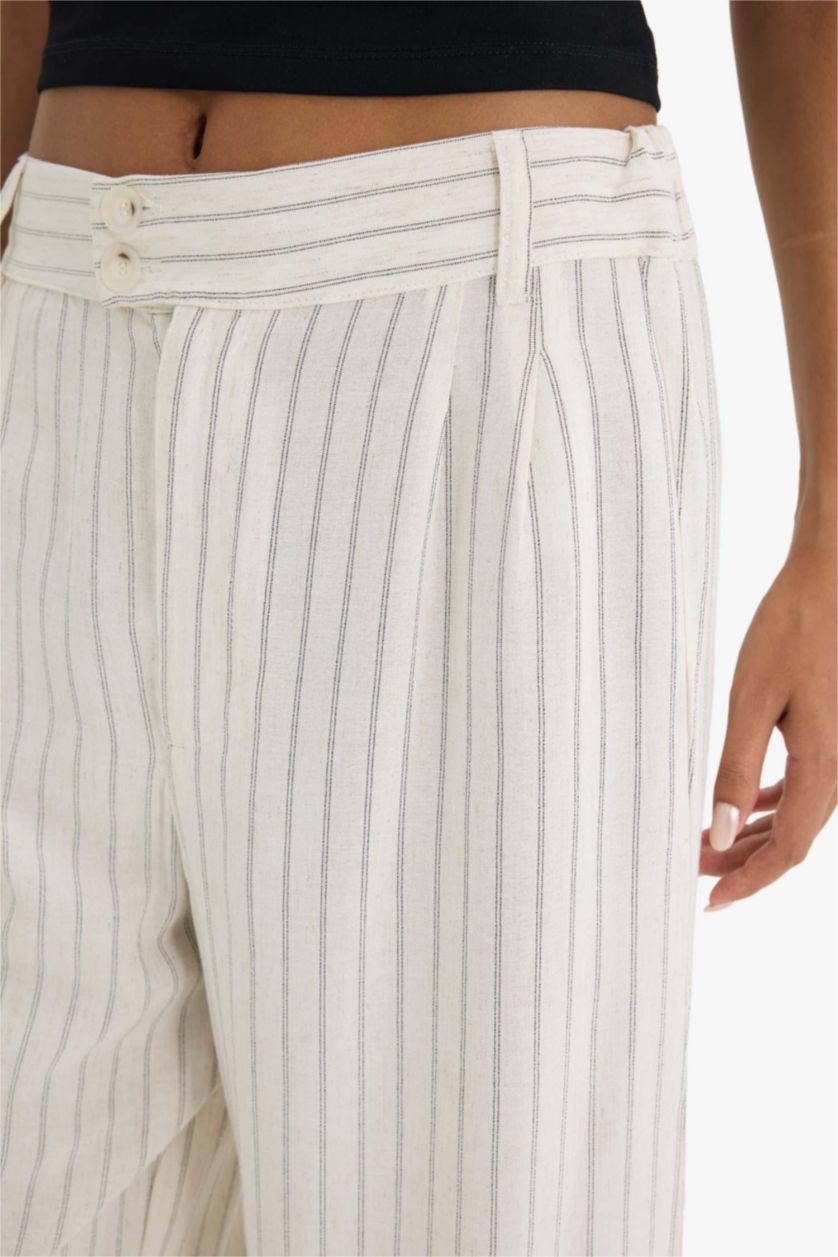 Kadın Taş Culotte Yüksek Bel Geniş Paça Pensli Keten Karışımlı Pantolon