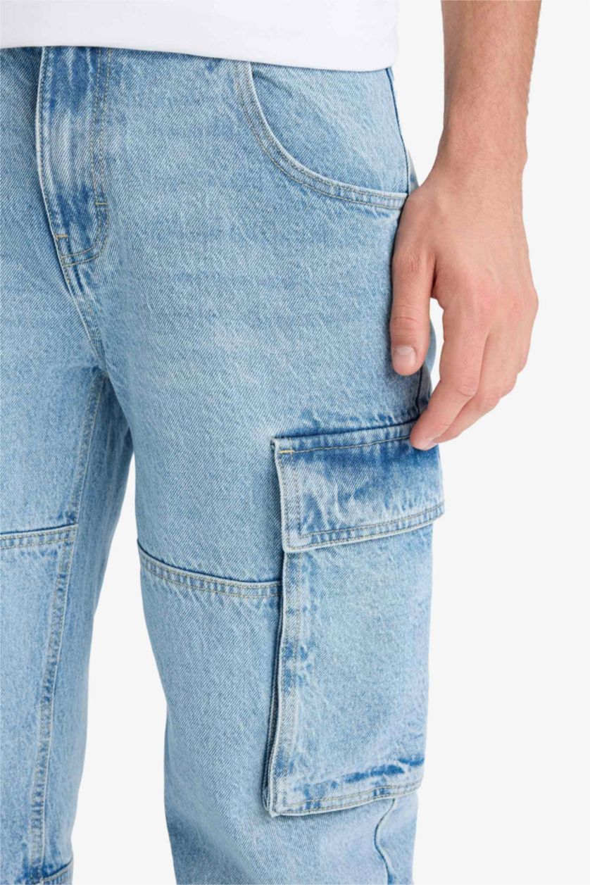 Ерлер Ашық Көк релакс пішімі деним тұрақты етек Шалбар