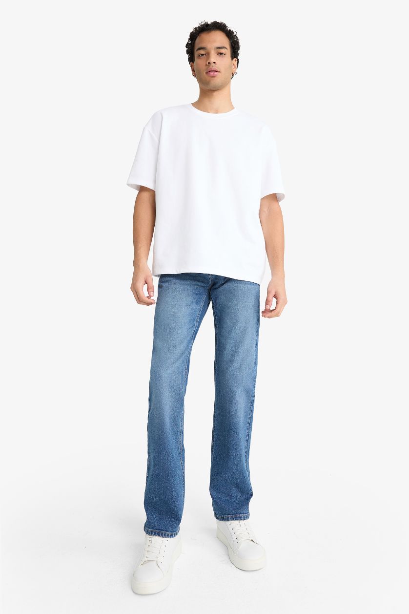 Ерлер Көк Sergio Regular Fit орташа белді түзу балақты джинс шалбар