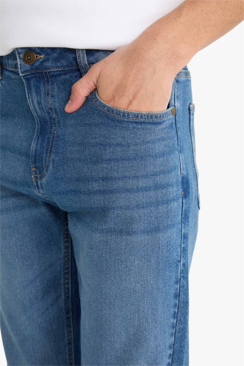 Ерлер Көк Sergio Regular Fit орташа белді түзу балақты джинс шалбар