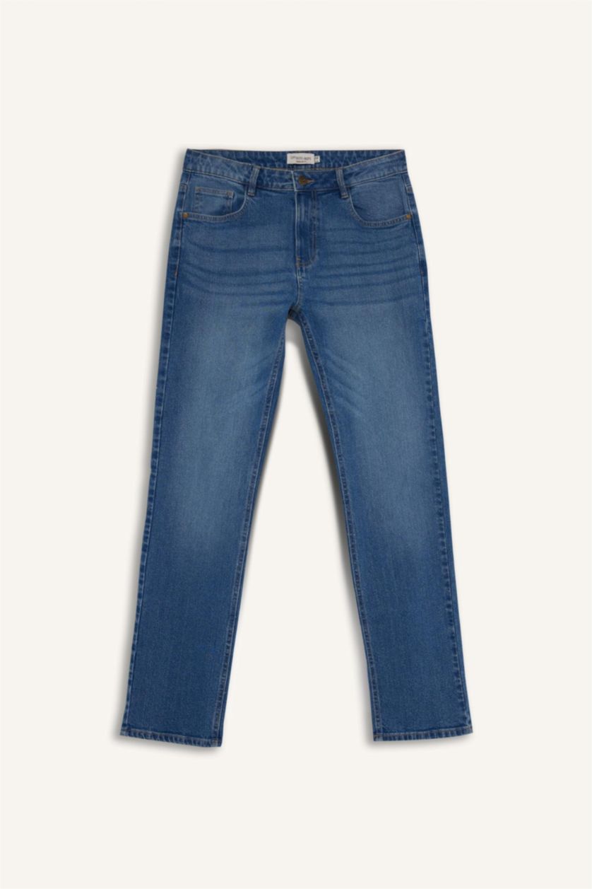 Ерлер Көк Sergio Regular Fit орташа белді түзу балақты джинс шалбар