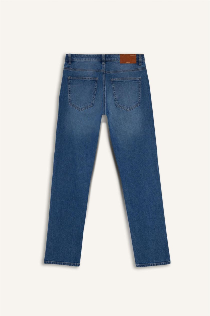 Ерлер Көк Sergio Regular Fit орташа белді түзу балақты джинс шалбар