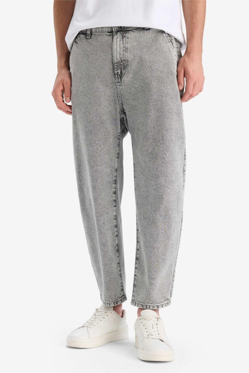 Мужчины Светло-серый Джинсы с эластичной посадкой, свободного кроя и прямыми штанинами