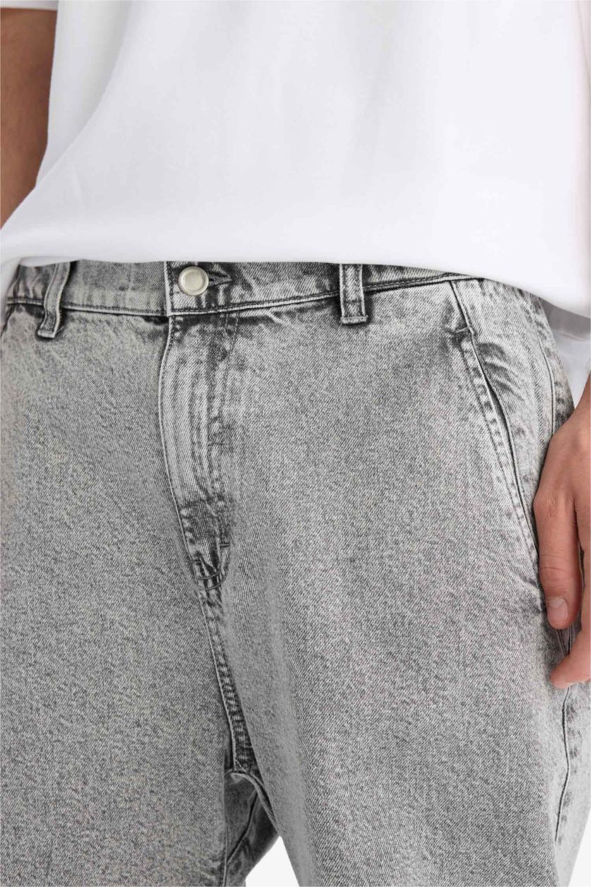 Мужчины Светло-серый Джинсы с эластичной посадкой, свободного кроя и прямыми штанинами