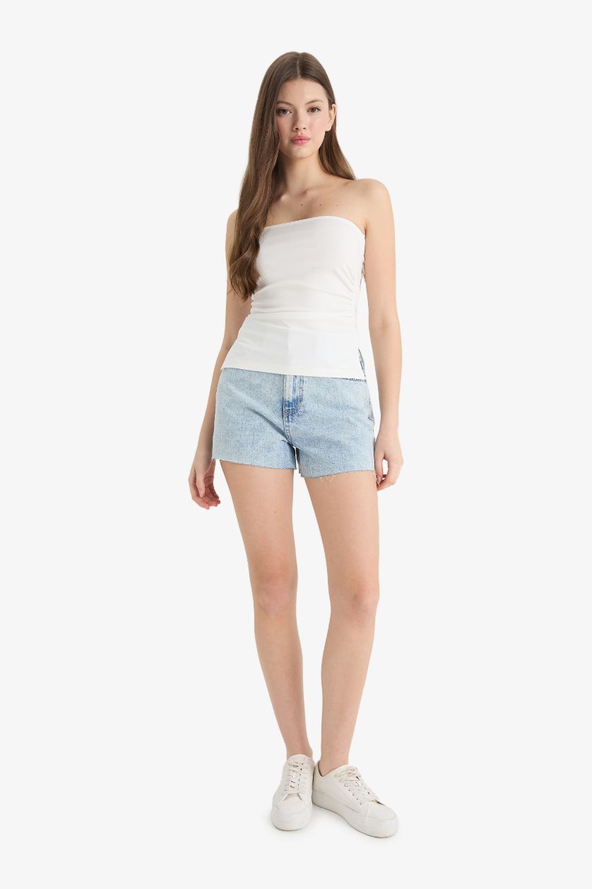 Kadın Kırık Beyaz Fitted Straplez Beyaz Bluz