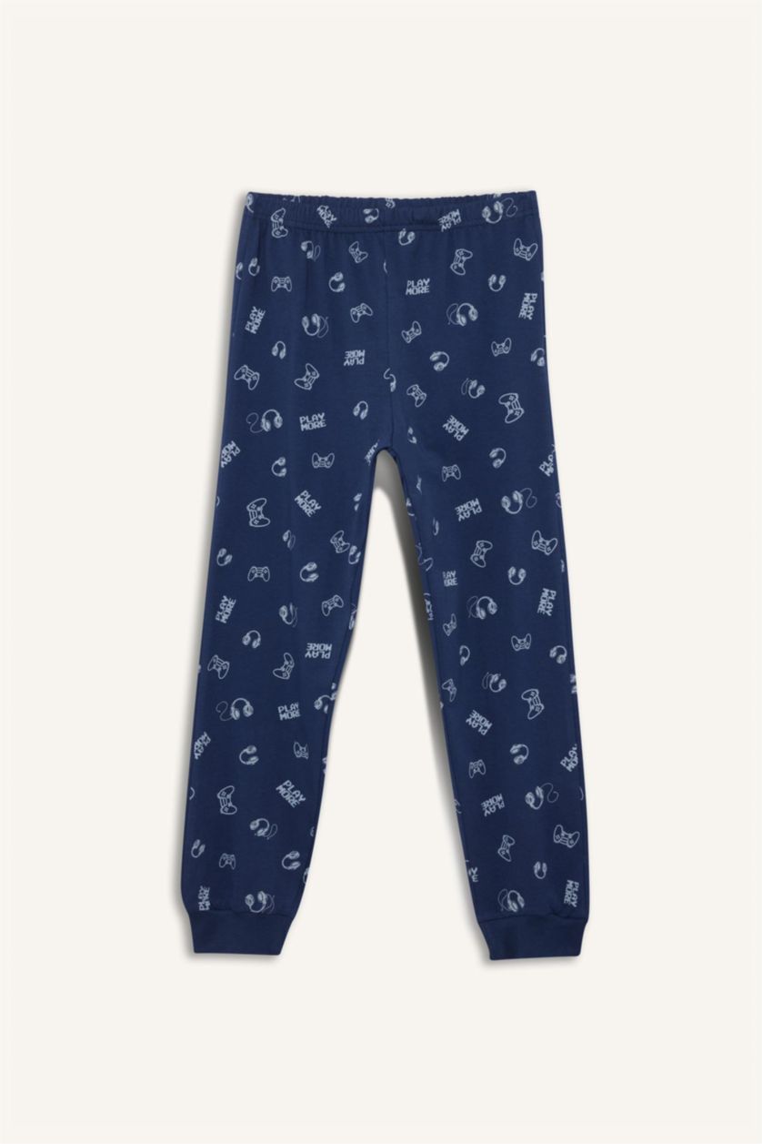 Erkek Çocuk - Genç Erkek Optik Gri Melanj Pijama Takımı Baskılı Uzun Kollu Üst Uzun Alt Erkek Çocuk