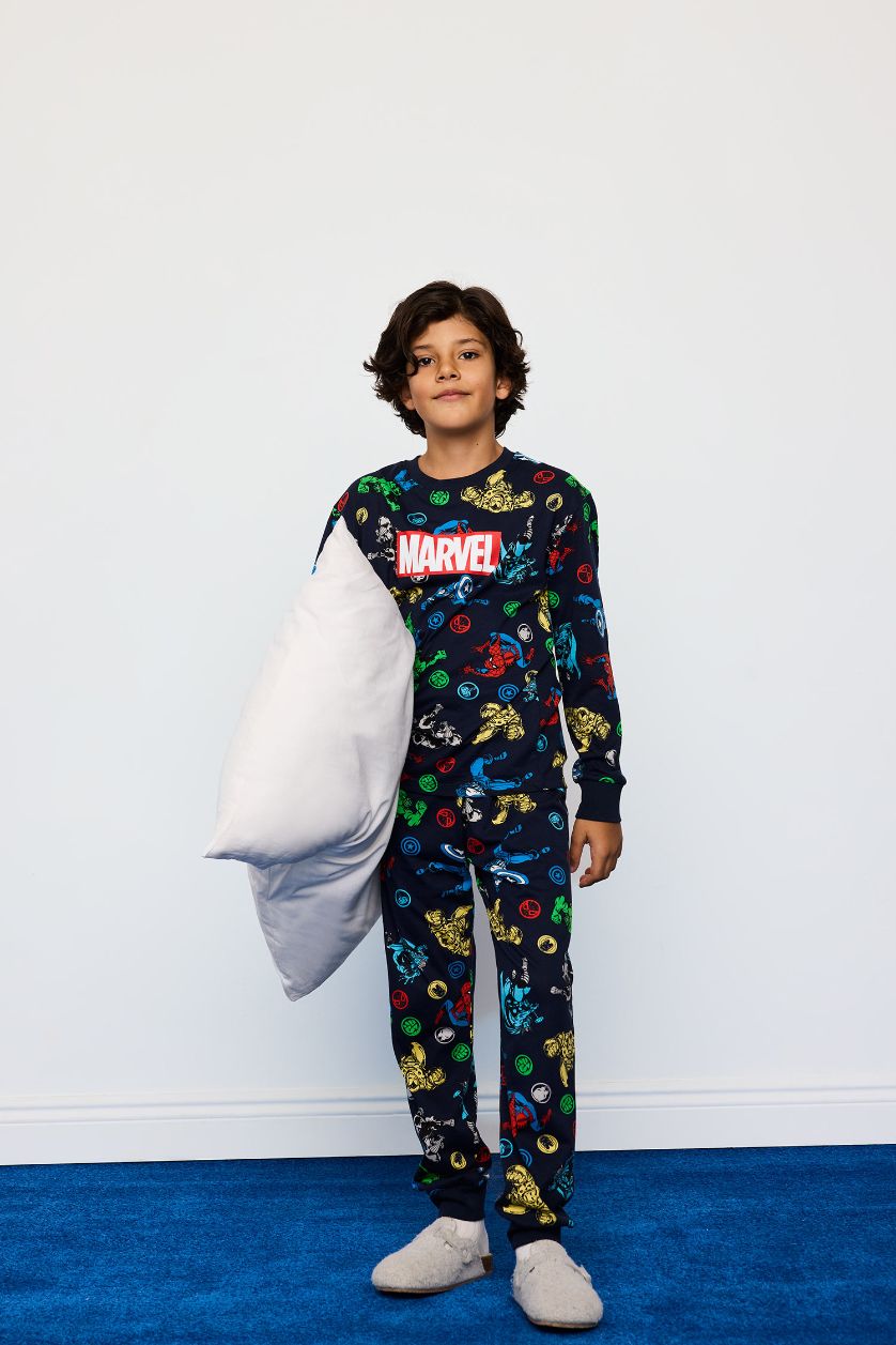 Erkek Çocuk - Genç Erkek Lacivert %100 Pamuklu Marvel Comıcs Beli Lastikli Pijama Takımı Erkek Çocuk