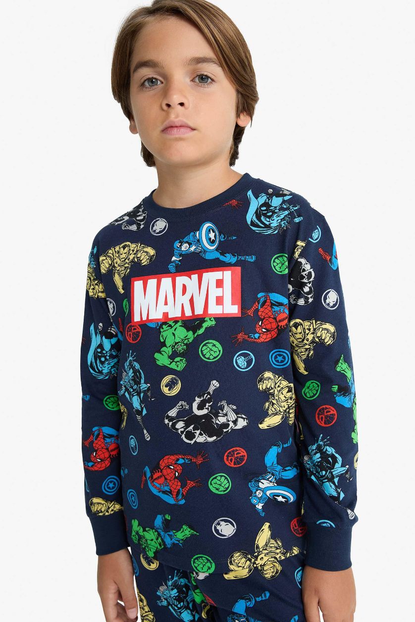 Erkek Çocuk - Genç Erkek Lacivert %100 Pamuklu Marvel Comıcs Beli Lastikli Pijama Takımı Erkek Çocuk