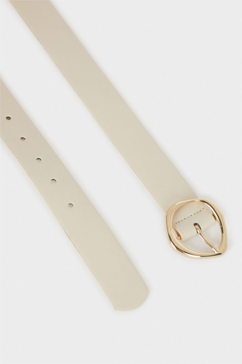 Kadın Bej Kadın Oval Toka Suni Deri Jean Kemeri