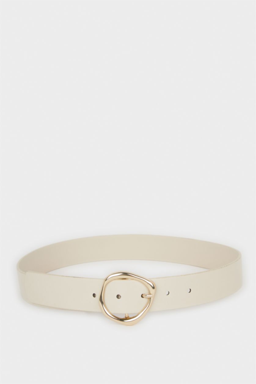 Kadın Bej Kadın Oval Toka Suni Deri Jean Kemeri