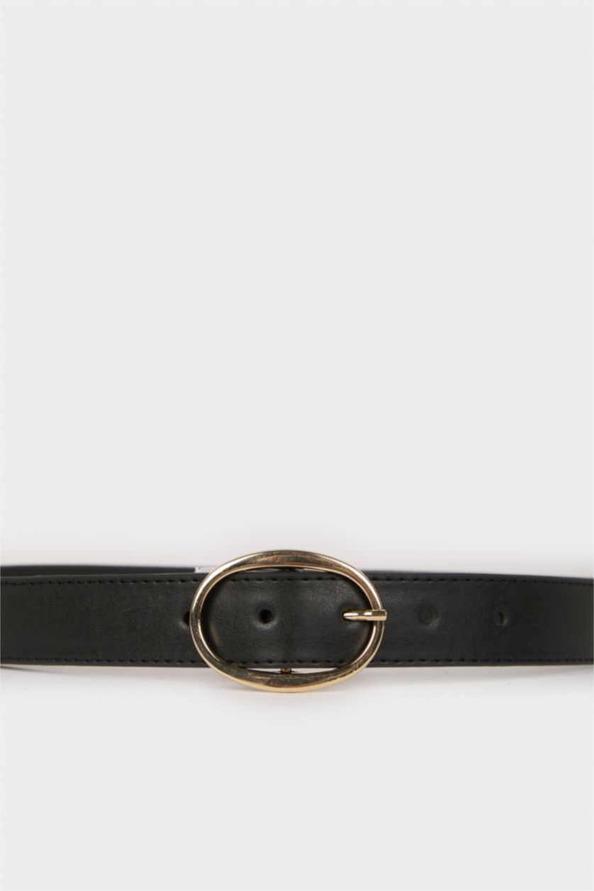 Kadın Siyah Kadın Oval Toka Suni Deri Jean Kemeri