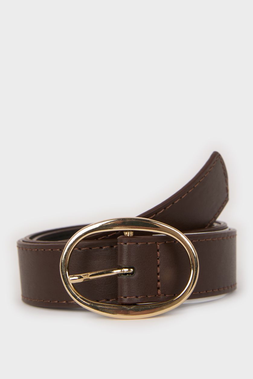 Kadın Koyu Kahve Kadın Oval Toka Suni Deri Jean Kemeri