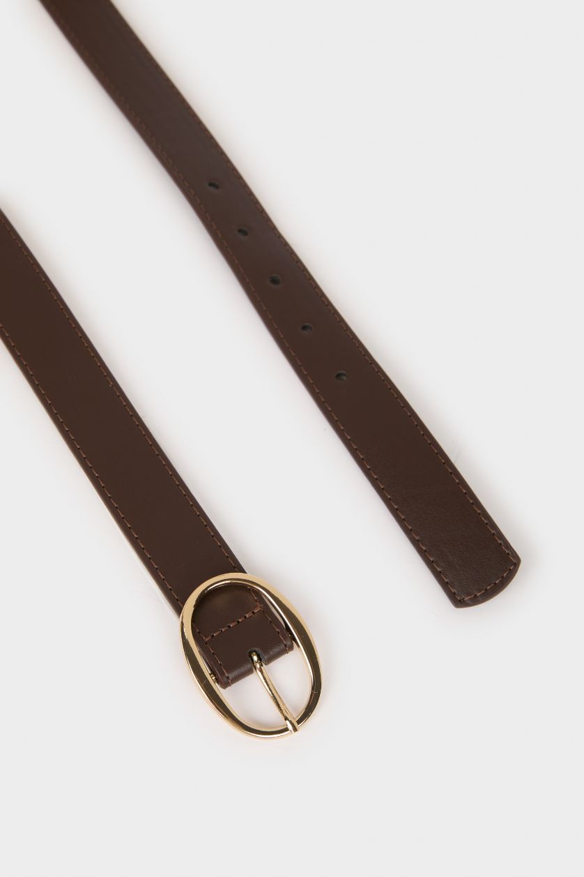 Kadın Koyu Kahve Kadın Oval Toka Suni Deri Jean Kemeri