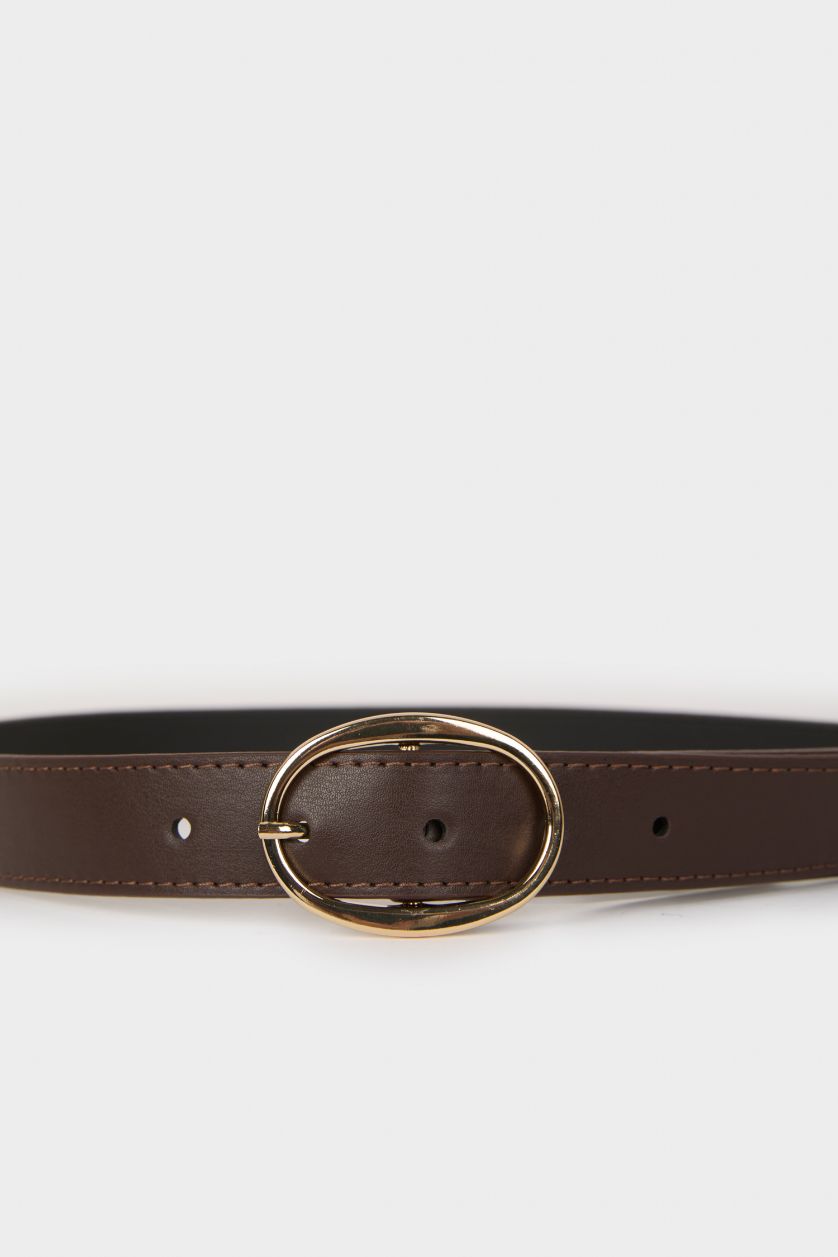 Kadın Koyu Kahve Kadın Oval Toka Suni Deri Jean Kemeri