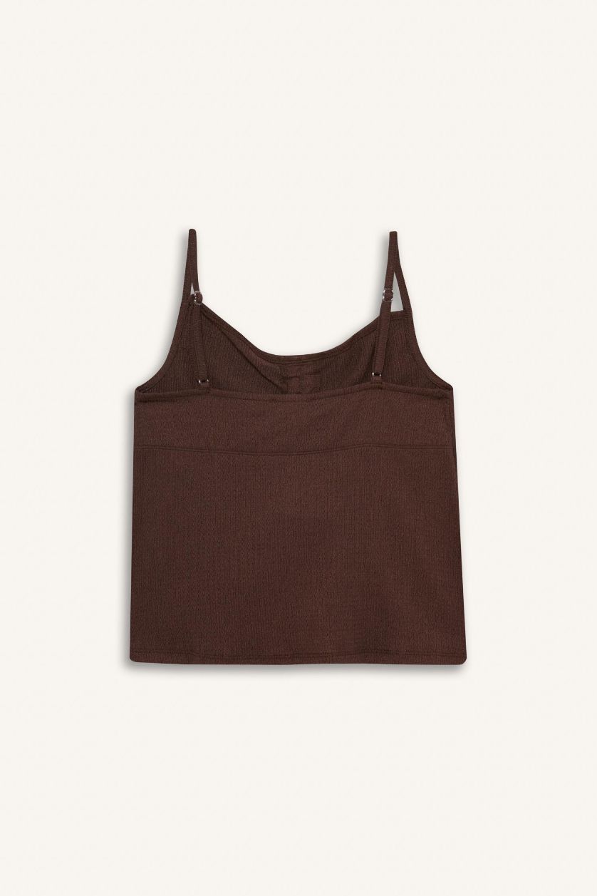 FEMME Marron Débardeur col V noué sur le devant à fines bretelles