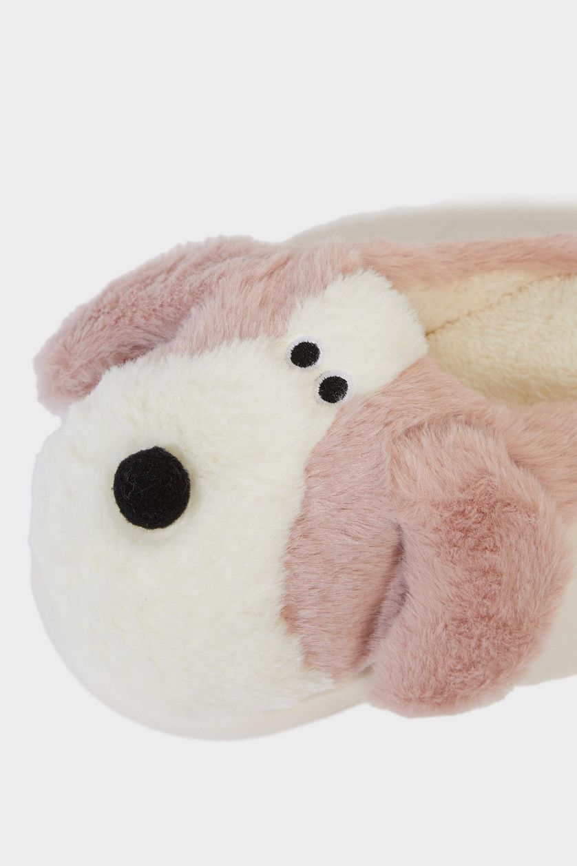 Kız Çocuk - Genç Kız Koyu Pembe Köpek Temalı Düz Taban Panduf Kız Çocuk