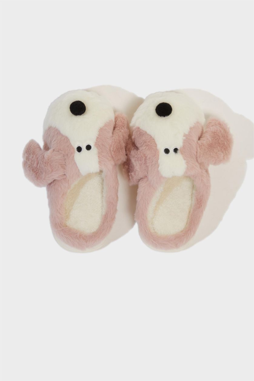 Kız Çocuk - Genç Kız Koyu Pembe Köpek Temalı Düz Taban Panduf Kız Çocuk