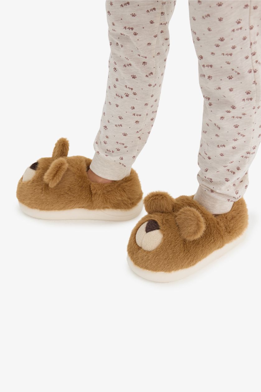 GIRLS & TEENS Grey Girl Flat Sole Bear Home Slippers