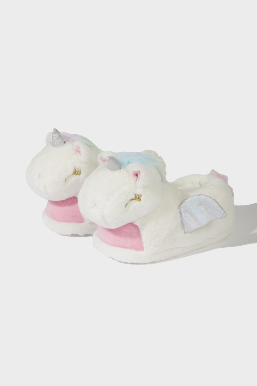 GIRLS & TEENS White Girl Flat Sole Unicorn Home Slippers