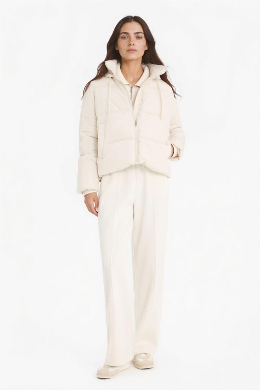 حريمي اللون الرملي جاكيت بامب قصة عادية بكابيشون