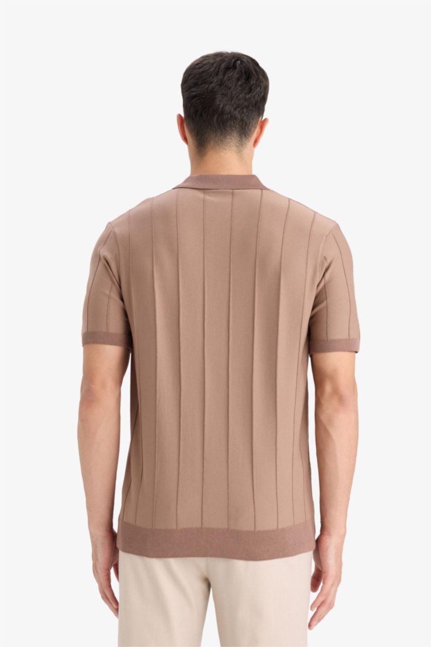 Man Brown Standard Fit Knit Short Sleeve Polo T-Shirt