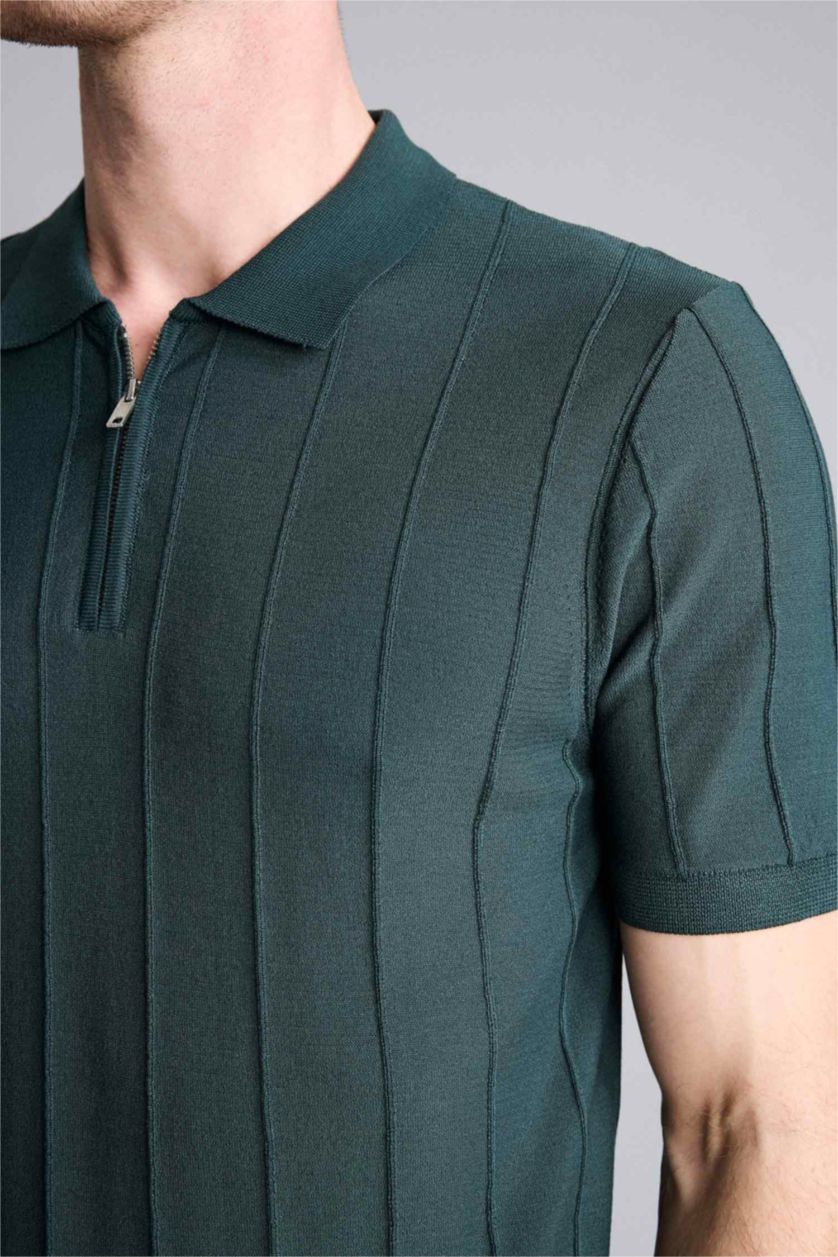 Erkek Koyu Yeşil Standart Fit Kısa kollu Polo Tişört