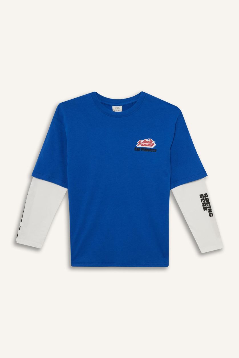 BOYS & TEENS Dark Blue Boy Oversize Fit Crew Neck Printed T-Shirt