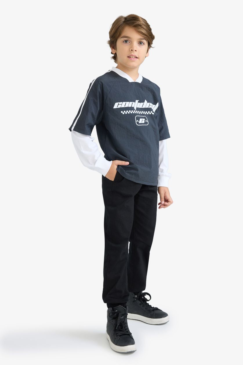 BOYS & TEENS Anthracite Boy Oversize V-Neck Printed Parachute T-Shirt