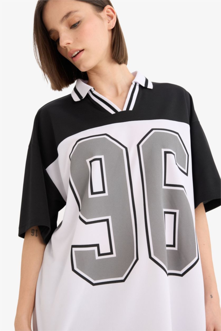 نساء أبيض تيشيرت بولو نص ردن اوفر سايز