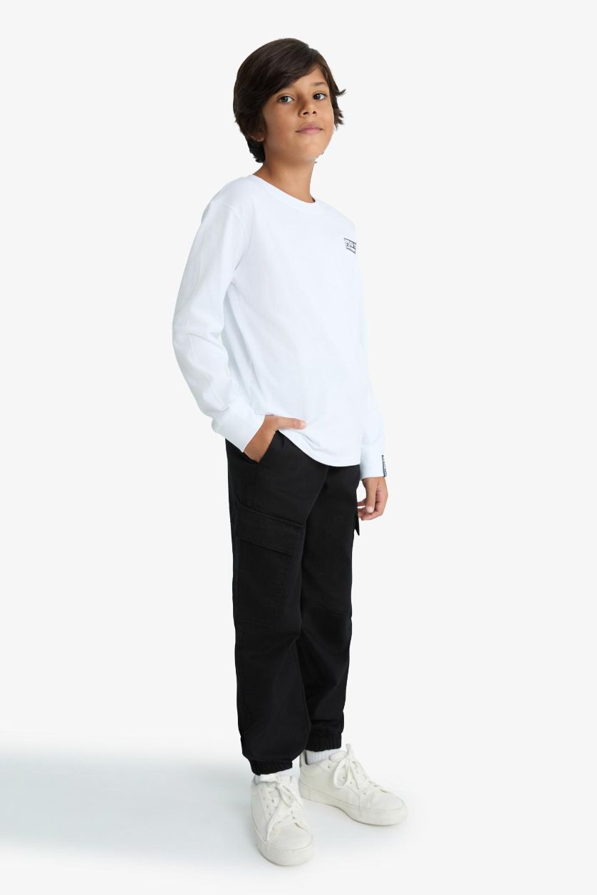 BOYS & TEENS Black Boy Jogger Fit Gabardine Cargo Trousers