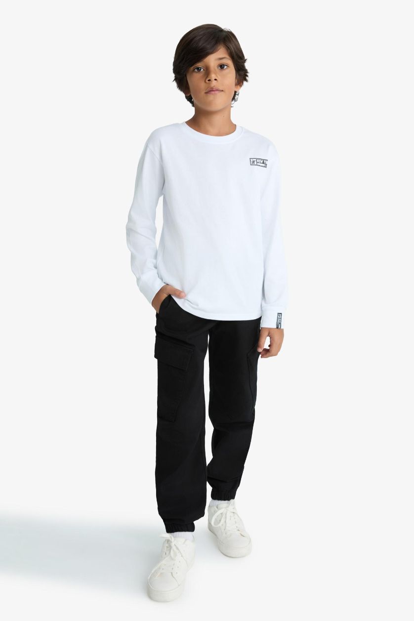 BOYS & TEENS Black Boy Jogger Fit Gabardine Cargo Trousers