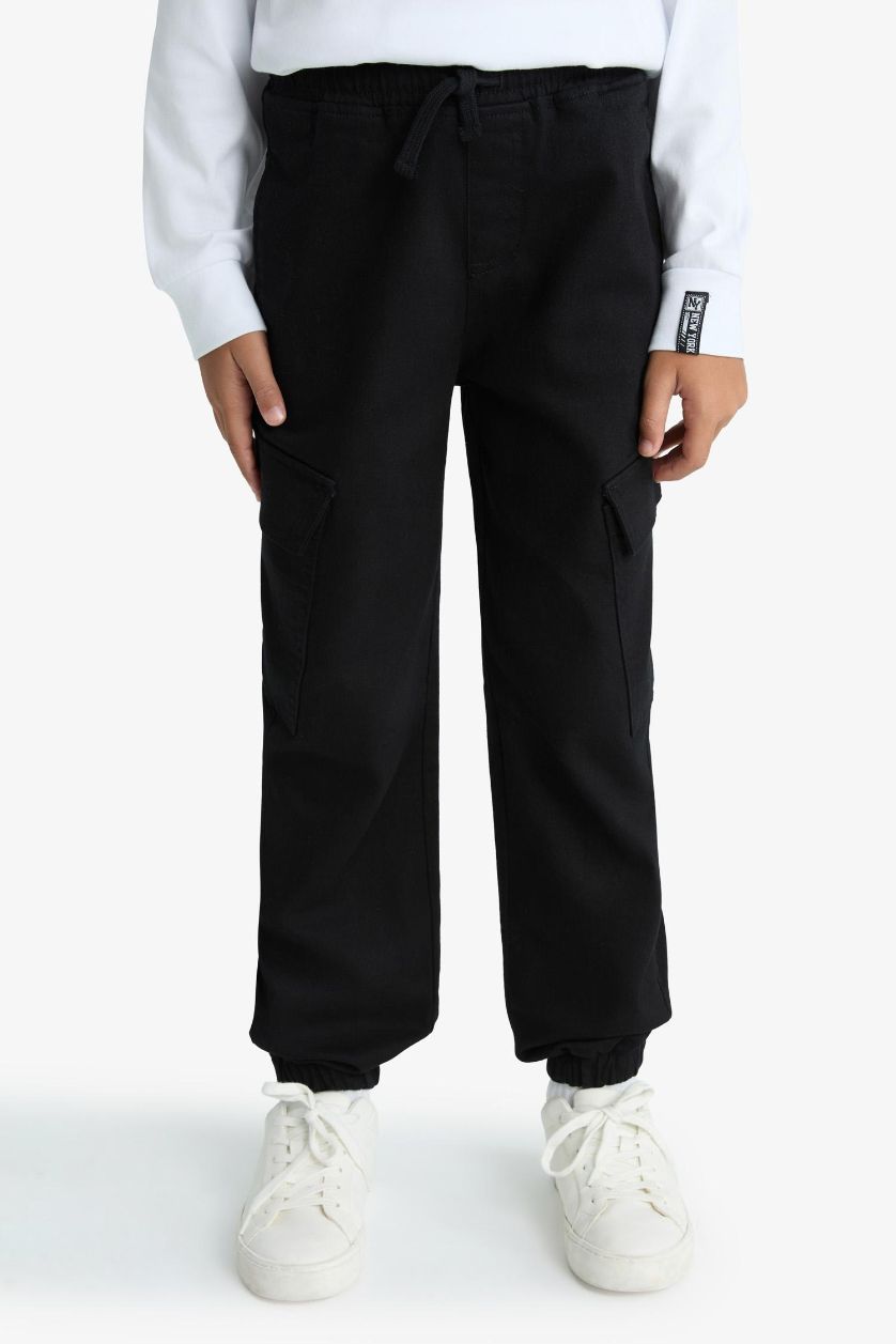 BOYS & TEENS Black Boy Jogger Fit Gabardine Cargo Trousers