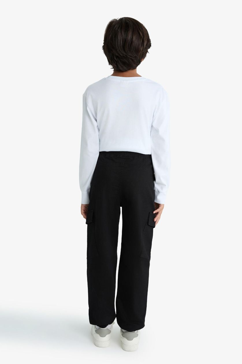 BOYS & TEENS Black Boy Jogger Fit Gabardine Cargo Trousers