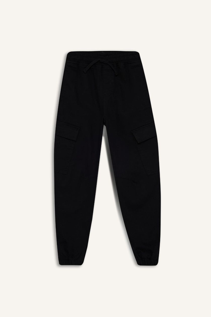 BOYS & TEENS Black Boy Jogger Fit Gabardine Cargo Trousers
