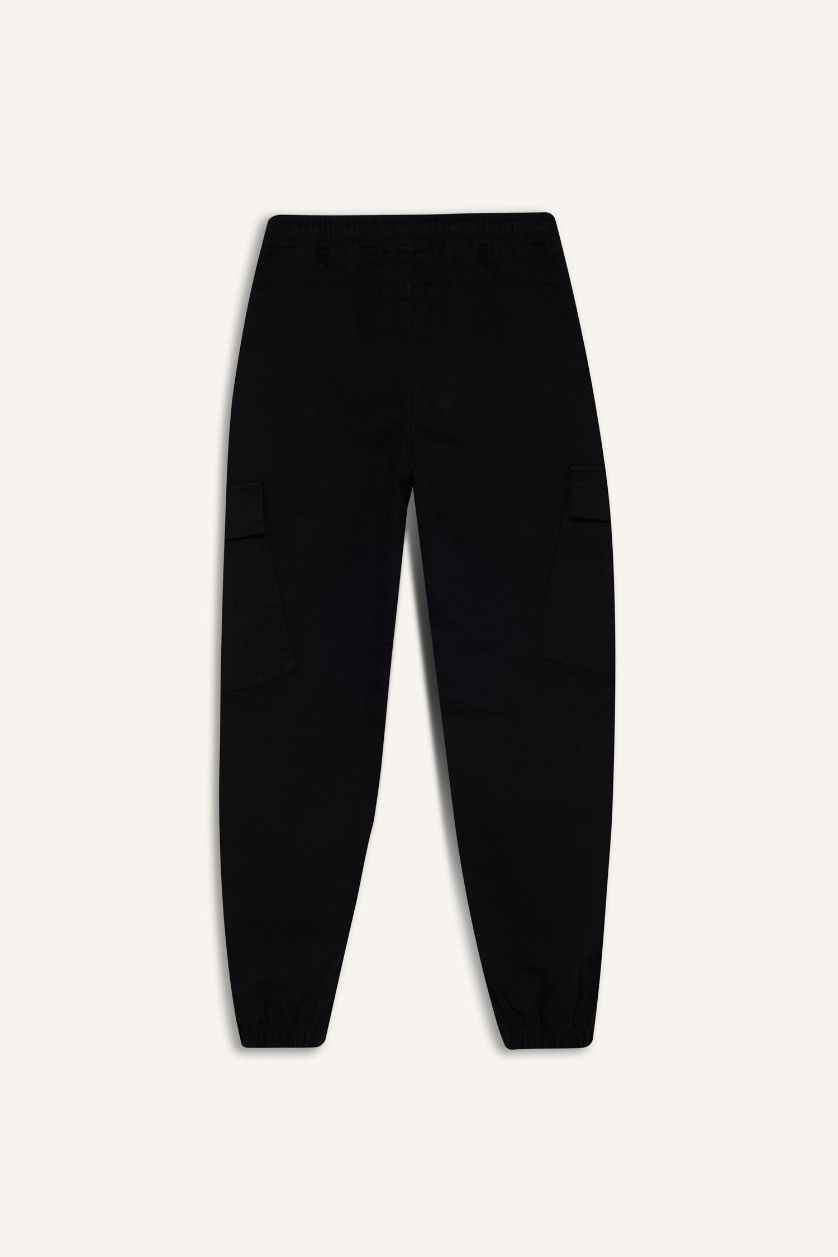 BOYS & TEENS Black Boy Jogger Fit Gabardine Cargo Trousers