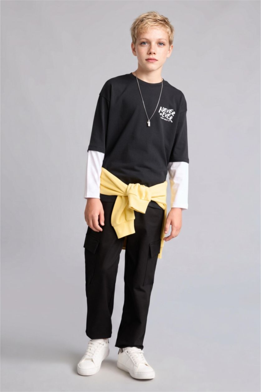 Erkek Çocuk - Genç Erkek Siyah Gabardin Jogger Pantolon Erkek Çocuk