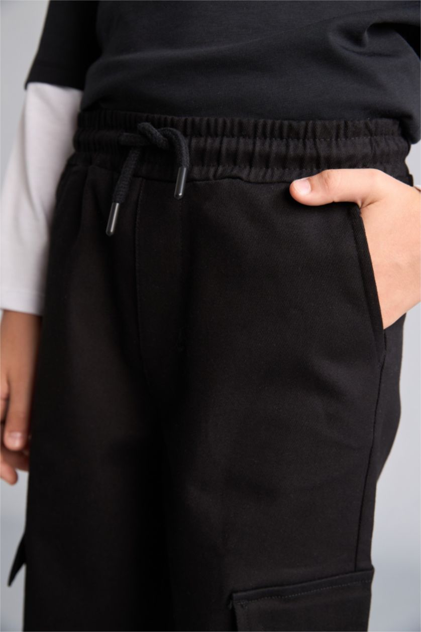 Erkek Çocuk - Genç Erkek Siyah Gabardin Jogger Pantolon Erkek Çocuk
