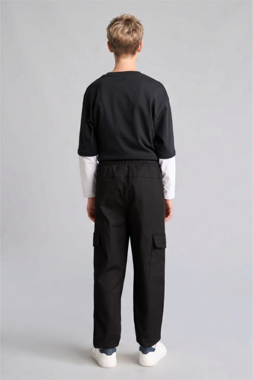 Erkek Çocuk - Genç Erkek Siyah Gabardin Jogger Pantolon Erkek Çocuk