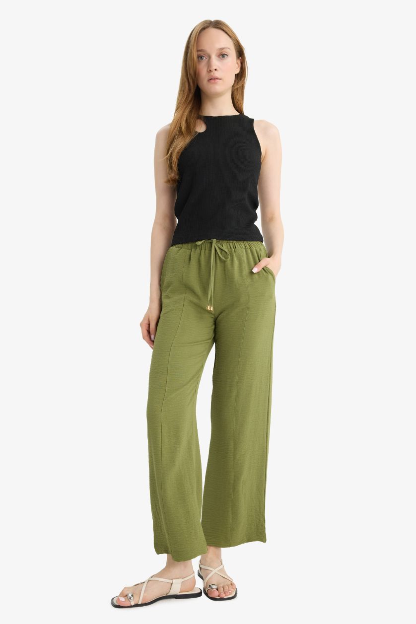 WOMAN Green Regular Fit Straight Leg Aerobin Trousers
