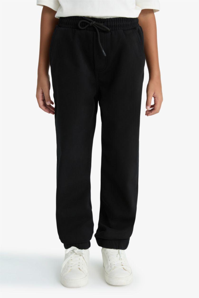 Erkek Çocuk - Genç Erkek Siyah Standart Paça Pelüş Astar Jogger Pantolon Erkek Çocuk