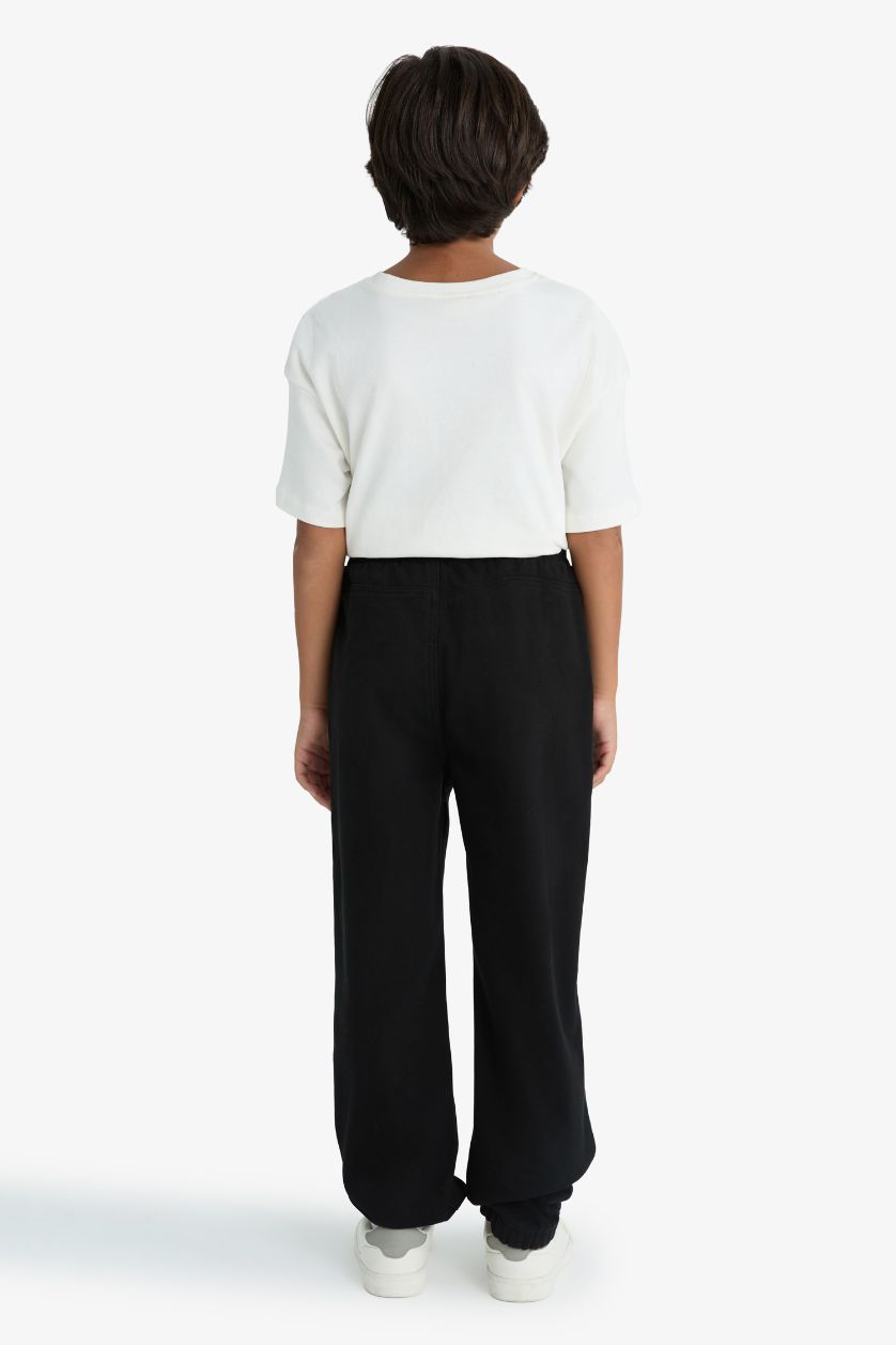 Erkek Çocuk - Genç Erkek Siyah Standart Paça Pelüş Astar Jogger Pantolon Erkek Çocuk