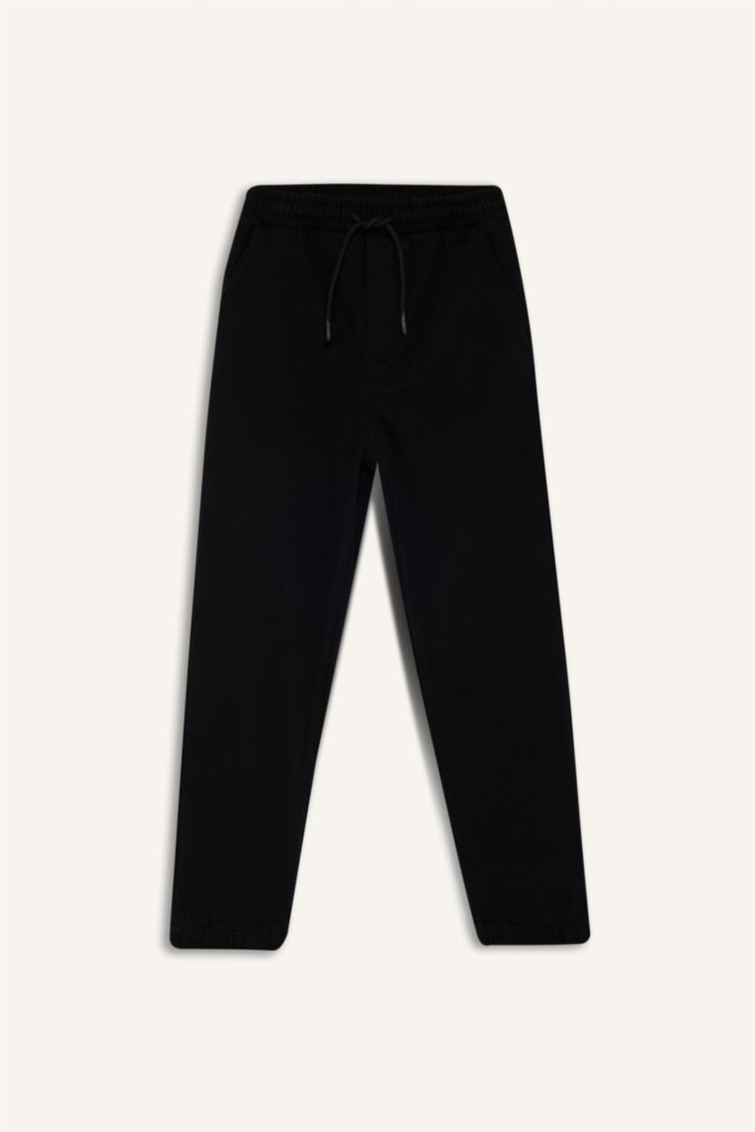 Erkek Çocuk - Genç Erkek Siyah Standart Paça Pelüş Astar Jogger Pantolon Erkek Çocuk