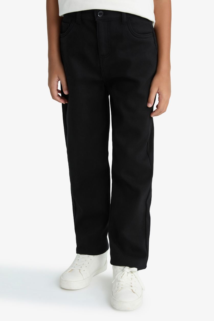 Erkek Çocuk - Genç Erkek Siyah Standart Paça Pelüş Astar Pantolon Erkek Çocuk