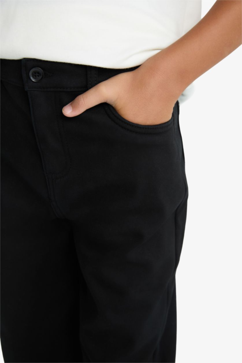 Erkek Çocuk - Genç Erkek Siyah Standart Paça Pelüş Astar Pantolon Erkek Çocuk