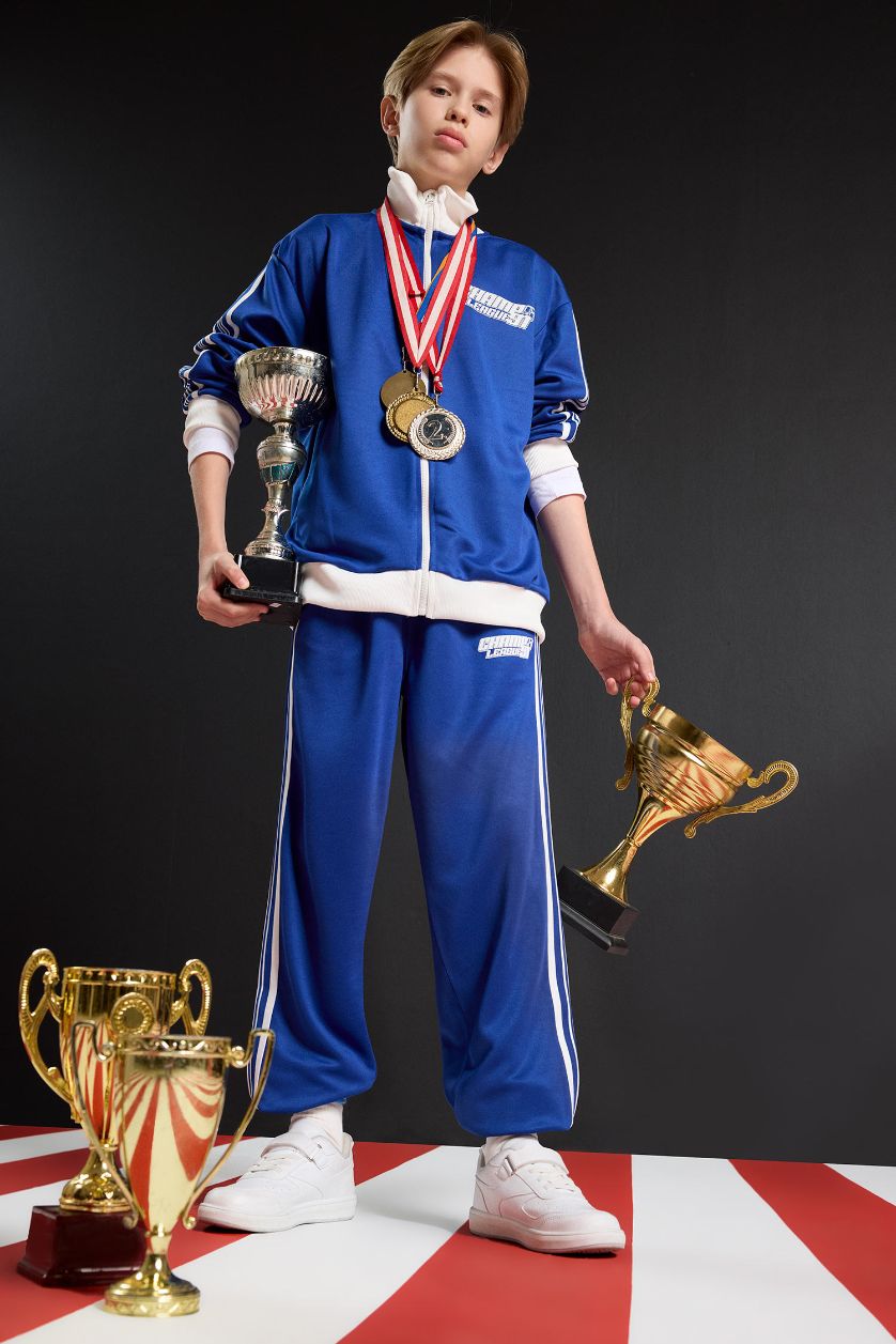 Erkek Çocuk - Genç Erkek Saks Beli Lastikli Baskılı Jogger Eşofman Altı Erkek Çocuk