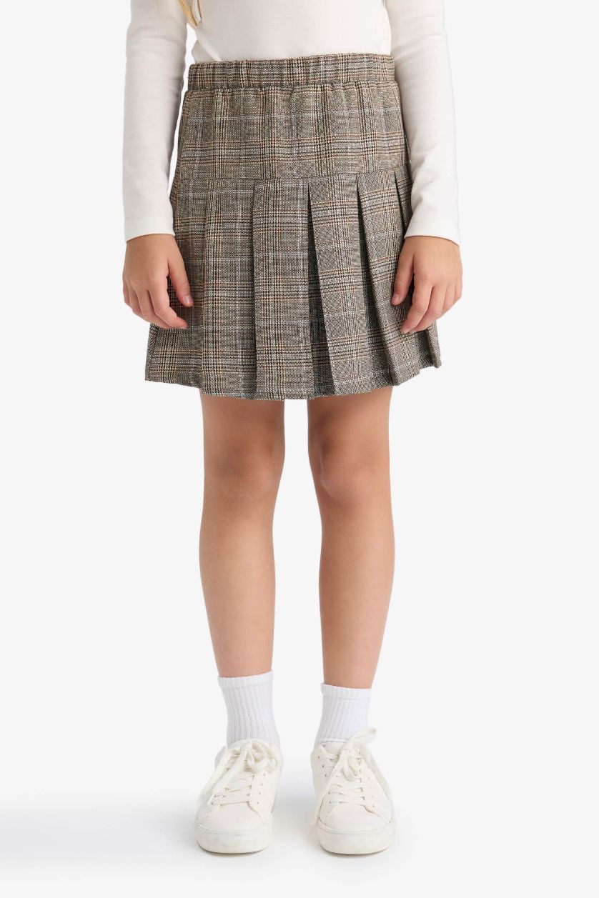 بناتي بني فاتح جيبة بناتي كاروهات بليسيه وخصر مطاطي