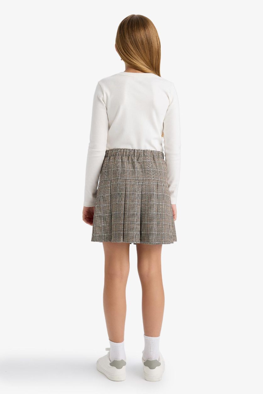 بناتي بني فاتح جيبة بناتي كاروهات بليسيه وخصر مطاطي